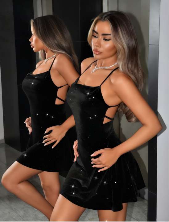 RR SİYAH SİMLİ GECE ELBİSE 1013